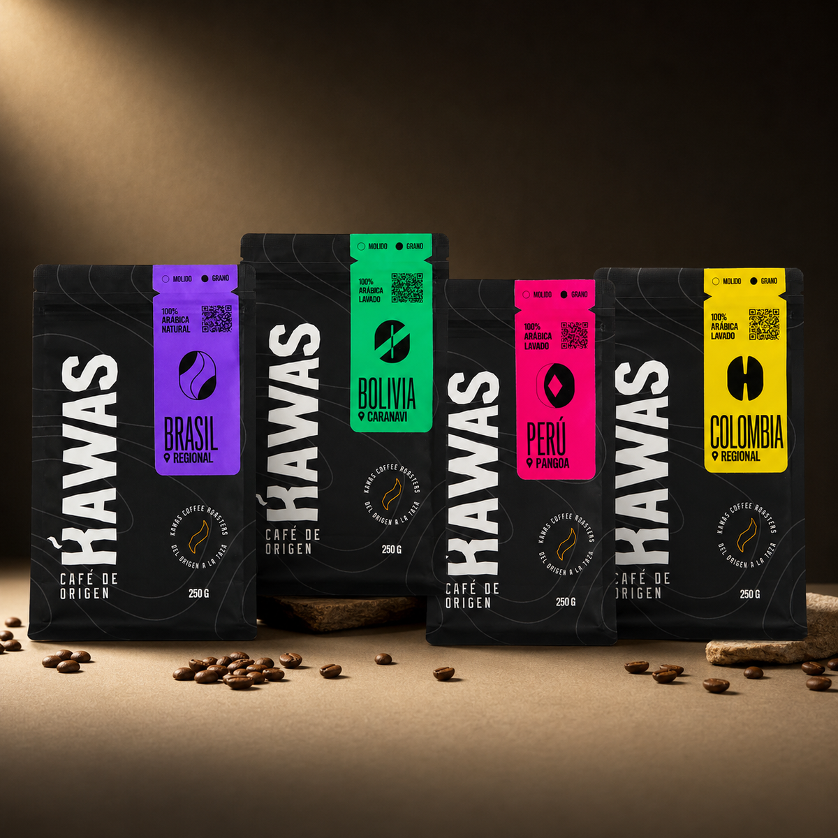 Pack Cuatro Orígenes FranVics con Brasil, Bolivia, Perú y Colombia