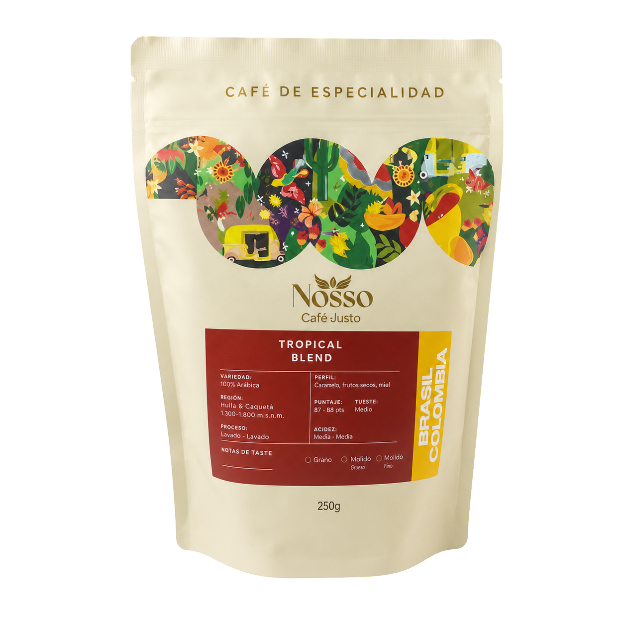 Bolsa actual Tropical Blend — café de especialidad Brasil y Colombia, 250 g