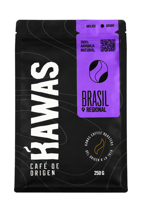 Bolsa de café KAWAS Brasil Carmo de Minas Natural, 250 g, fondo transparente