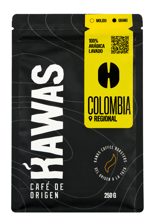 Bolsa de café KAWAS Colombia Caldas y Risaralda lavado, 250 g, fondo transparente